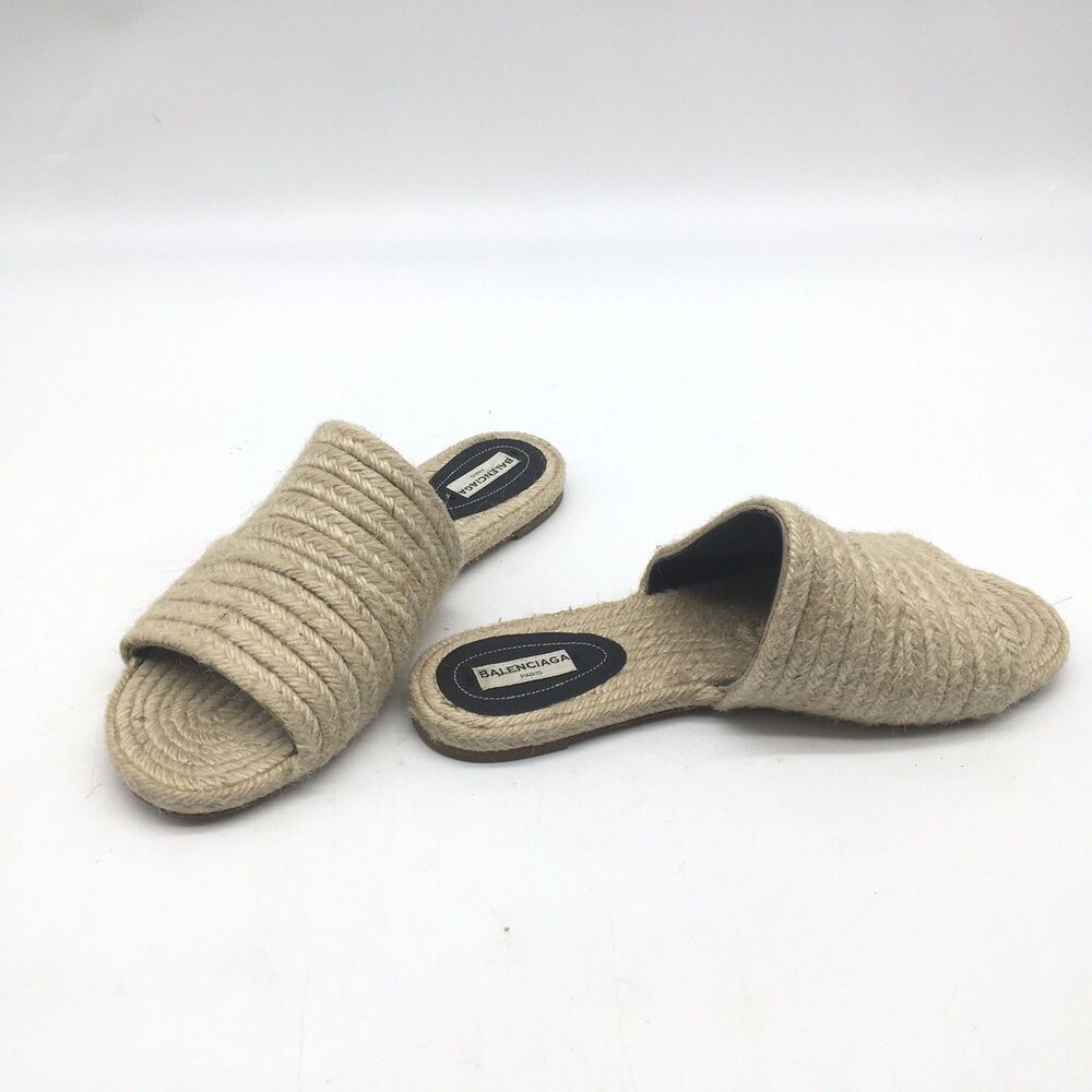 Balenciaga Braided Jute Mules Slide On Sandals Womens Size 41 / US 9
